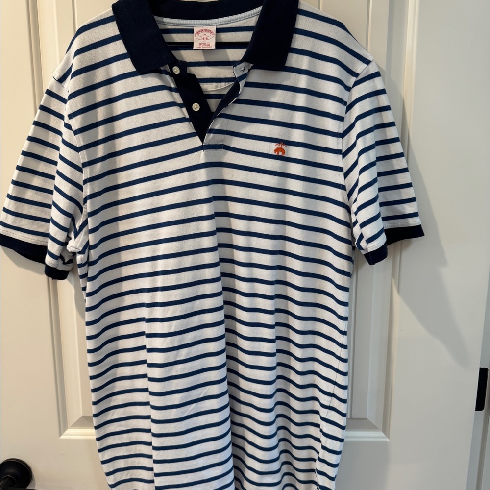 Brooks Brothers Navy and White Striped Polo Shirt